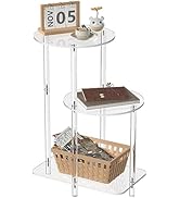 Eglaf Acrylic Round Side Table - 3 Tiers Step End Table - Clear Nightstand Small Bedside Table Ac...