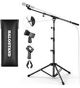 Microphone Stand, Floor Foldable Mic Stand with Phone Clip,Heavy Duty Tripod Boom Arm with 2 Mic ...