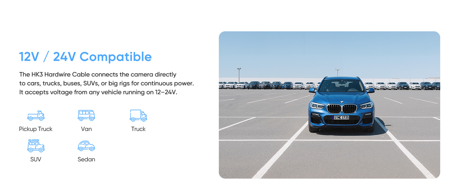 VIOFO HK3 hardwire kit 12V/24V compatible: supports cars for continuous parking power.