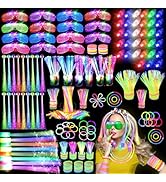 OLUPP 290 PCS Glow Party Supplies,200 PCS Glow Sticks,24 PCS Glow Fiber Optic Wands,15 PCS LED Gl...