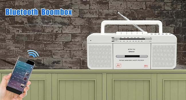Bluetooth Cassette Player Boombox recorder white with bluetooth