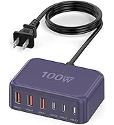 Updated USB C Fast Charger Block, 100W GaN 6 Port PD USB C QC USB A Wall Charger Adapter Plug Cub...