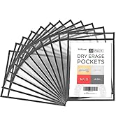 TOTiyea 20 Pack Dry Erase Pockets, Reusable Plastic Sleeves, Shop Holder Order Pockets, Job Ticke...