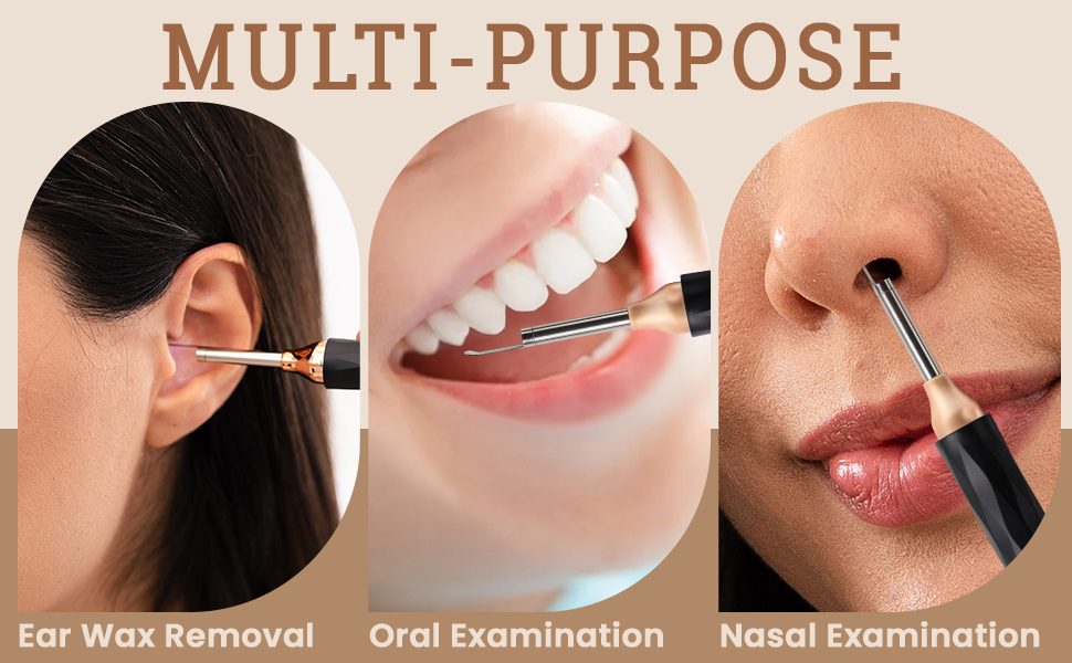 Ear wax cleaner, oral and nasal examination