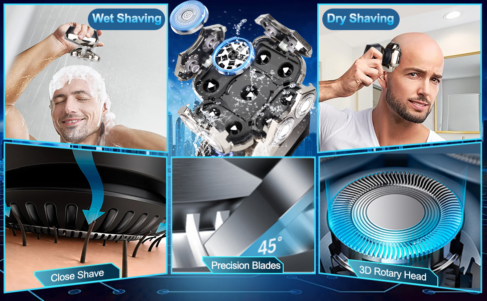 Close Shaving, Wet and Dry Waterproof Electric Head Shavers for Bald Men