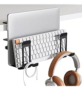 PEGZONE Laptop Stand Vertical, 2-Slot Under Desk Laptop Holder, Desk Side Storage with Headphone ...