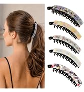 B.PHNE 5 Pack Acetate Banana Hair Clips for Women, Flat Claw Clips