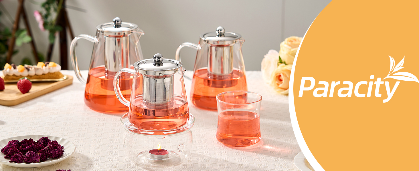Glass Teapot Stovetop 18.6 OZ, Borosilicate Clear Tea Kettle