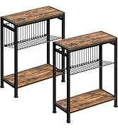 Small Side Table Set of 2 for Small Space, 3-Tier Narrow End Table with Magazine Holder, Slim Nig...
