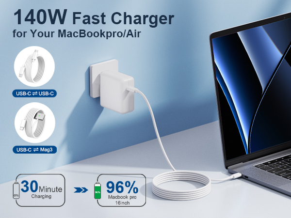 140W Charger for MacBook Pro 14 16 inch MacBook Air 13 15 inch M4 M3 M2 M1, Magnetic 3 Cable