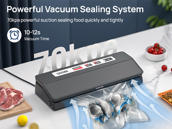 70kpa powerful food vacuum sealing machine, Vacuum sealing time is only 10-12s