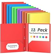 FUCDTEFC 2 Pocket Folder with Prong, 12 Pack Plastic Folders with Pockets, File Folders with Fast...