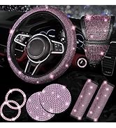 NBTEPEM 8 pcs Bling Car Accessories Set for Women, Bling Rhinestone Diamond Steering Wheel Cover,...