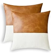 CaliTime Throw Pillow Covers Pack of 2 Soft Faux Leather Solid Dyed Cross Chenille Cushion Cases ...
