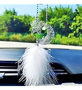 Iron Star and Moon Car Hanging Ornament Rear View Mirror Accessories, Feather Charms Cute Car Acc...