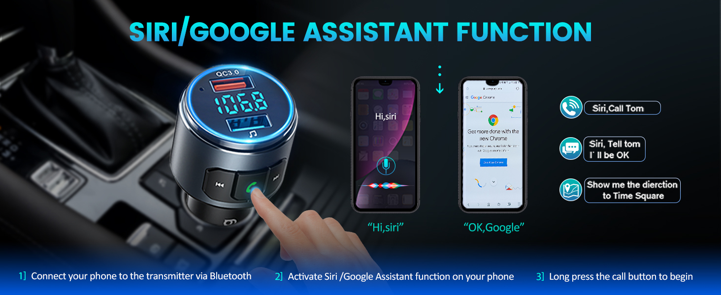Bluetooth Adapter for Car with Siri/Google Assistant Function