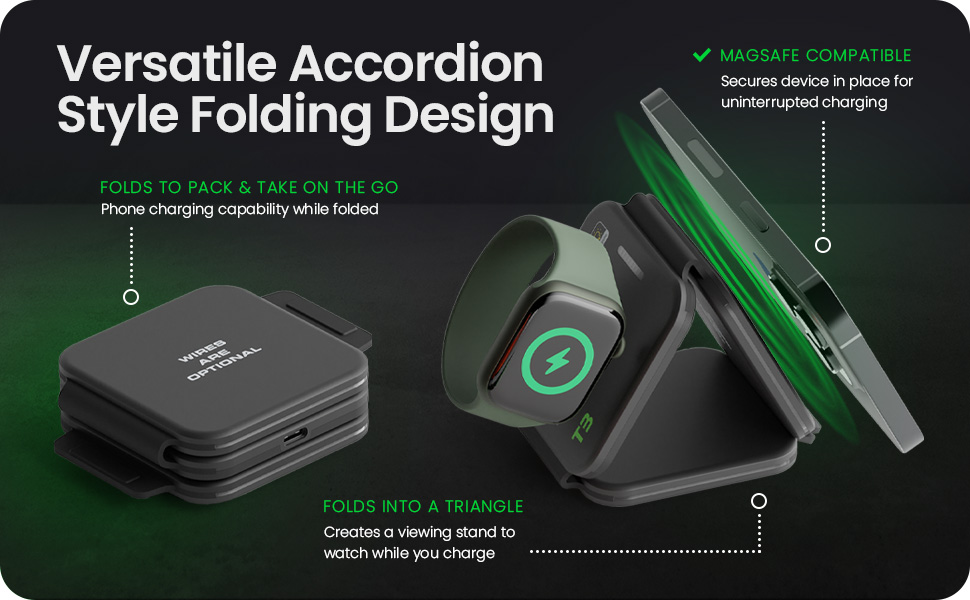 Infinacore T3, Accordion style folding design. Folds to pack on the go, creates a viewing stand