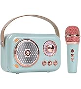 Portable Bluetooth Speaker with Microphone Set,Retro Bluetooth Speaker with Home Karaoke Machine,...