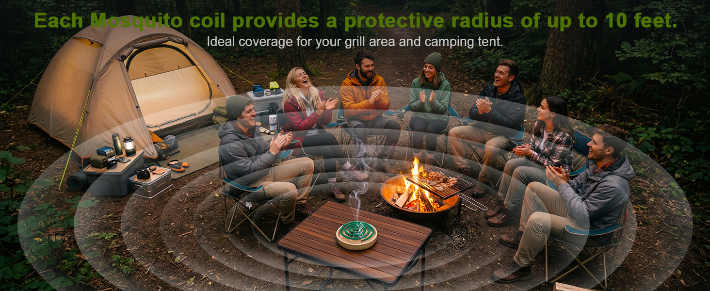 Each mosquito coil provides a protective radius up to 10 feet