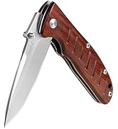 Harita Pocket Knife Folding Knife EDC, Wood Handle Thumb Stub with Pocket Clip, Stainless Steel B...
