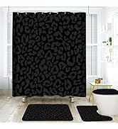 Onalasyc 4PCS Black Leopard Print Shower Curtain Set, with Carpet and Accessories, Wildlife Fur B...