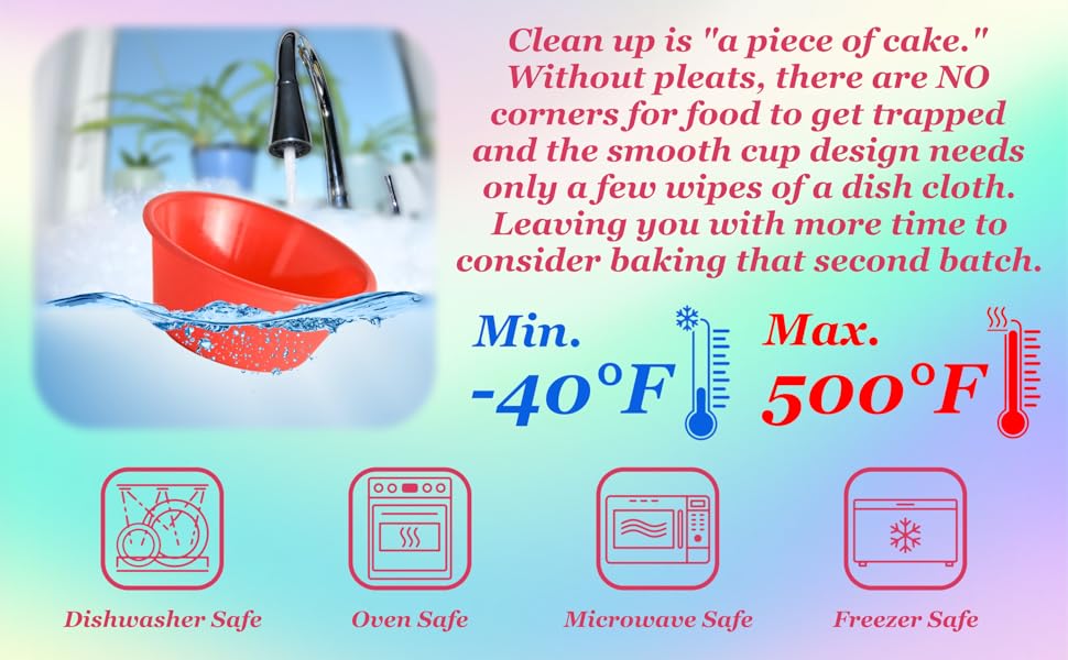 The Sweet Baker oven microwave dishwasher freezer safe sink easy clean egg quick wipe smooth pleats