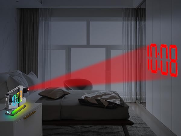 Projection Alarm Clock,7.4 in LED Mirror Digital Clocks Projection on Ceiling Wall,RGB Night Light