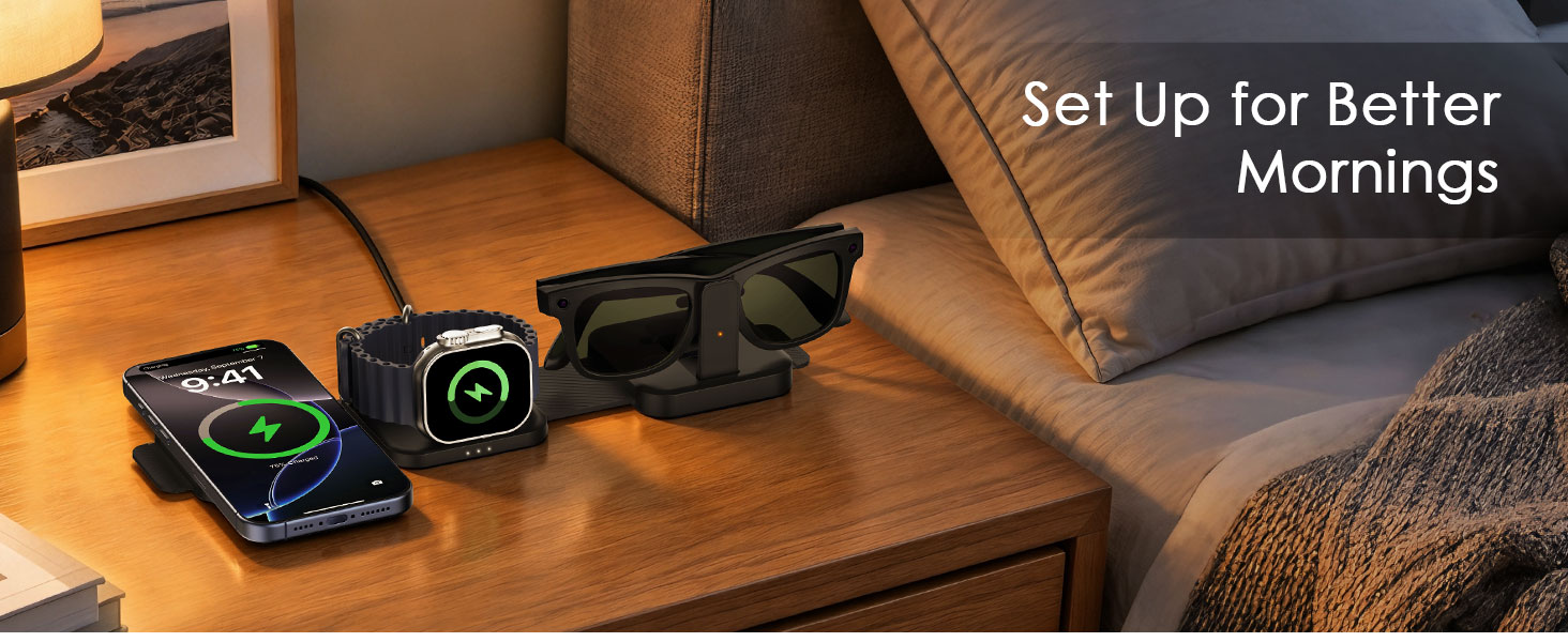 3 in 1 meta foldable charging station rayban apple watch iphone