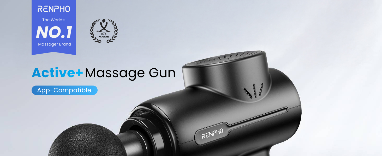 RENPHO Active+ massage gun with deep tissue percussion and multiple attachments