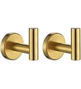 JQK Bathroom Towel Hook Brushed Gold, Brass Coat Robe Clothes Hook for Bathroom Kitchen Garage Wa...