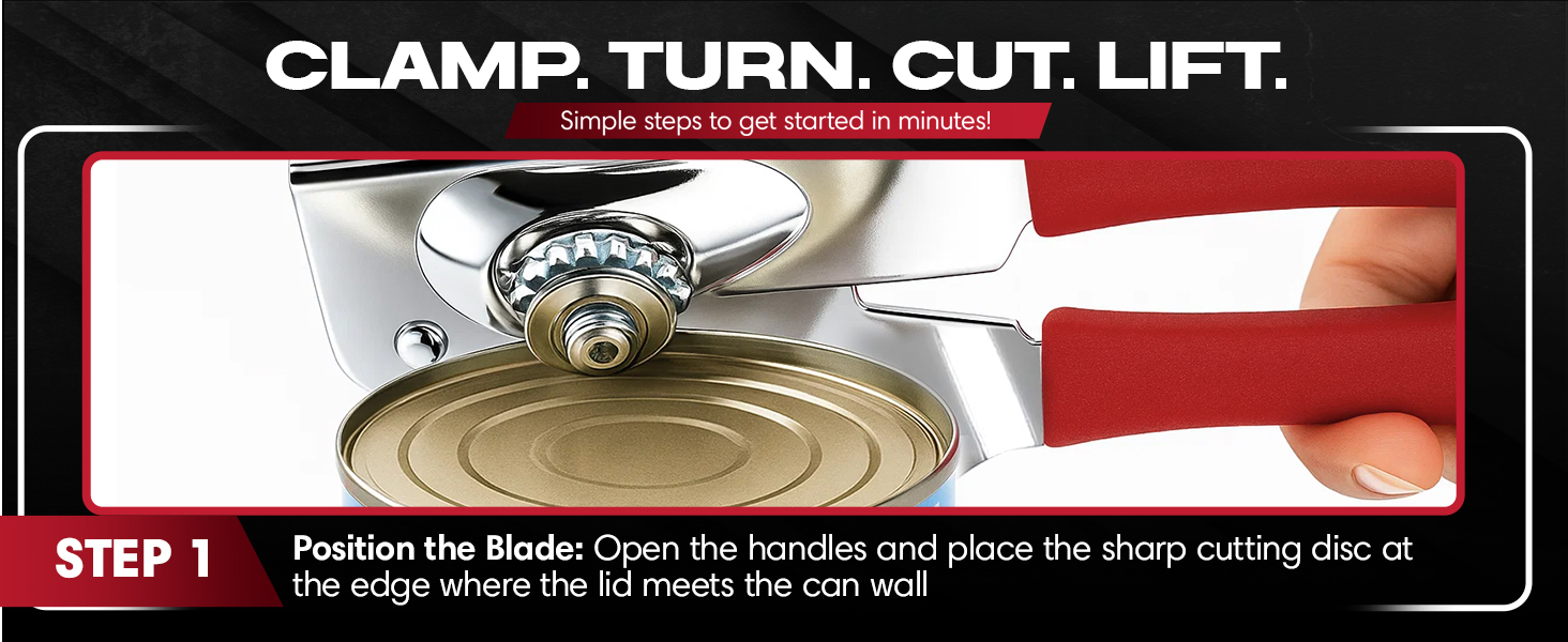 Can Opener Heavy Duty - Manual Hand Crank for Large Cans with Anti-Slip Grip - Stainless Steel