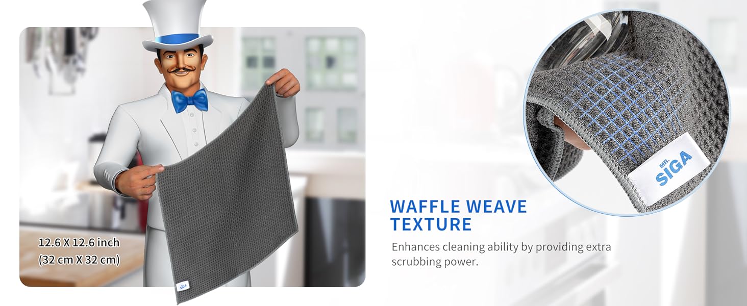 MR.SIGA Waffle Weave Texture , Enhances cleaning ability by providing extra scrubbing power.