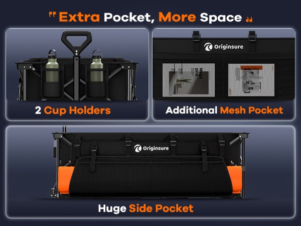 Huge side bags, side mesh bags and 2-cup brackets provide ample storage space