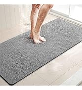 LuxStep Shower Mat Bathtub Mat,47x16 inch, Non-Slip Bath Mat with Drain, Quick Drying PVC Loofah ...