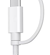 White USB-C cable connector with rectangular plug and braided cord. Cable features a strain relief collar between plug and cable for durability.