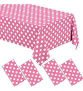 4 Packs Minnie Mouse Table Cloths Pink Polka Dot Tablecloth Disposable Plastic Pink Waterproof Pi...