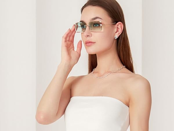 Retro Rimless Rectangle Sunglasses