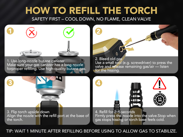 Butane Torch Lighter with safety lock protection, Adjustable Flame Lighter, How to Refill the Torch