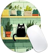 Velluxion Cute Black Cat Mouse Pad, 6 x 8 in Green Botanical Design, Oval Portable Mousepad with ...