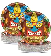 48Pcs Tiki Party Plates for Hawaiian Luau Party Decorations Tropical Aloha Paper Disposable Desse...