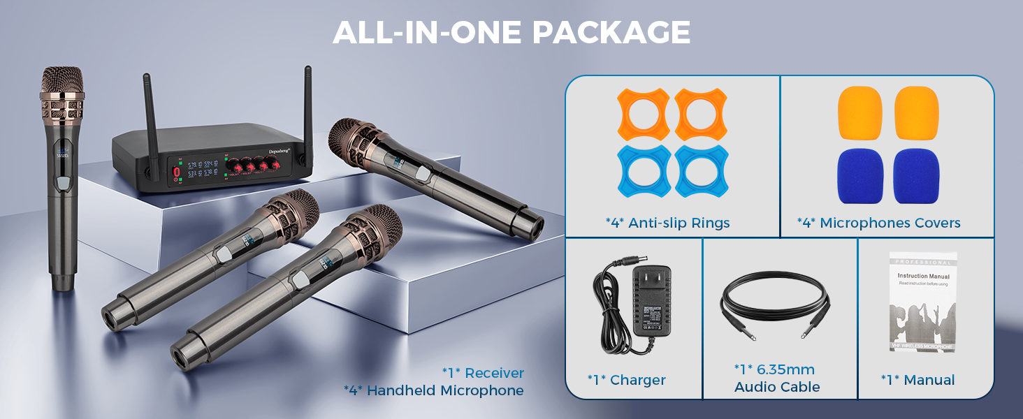 Wireless Microphone, Professional 4 Channels