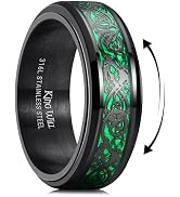 King Will 316L Stainless Steel Spinner Ring for Men Women- 8mm Width Black/Silver Fidget Ring wit...