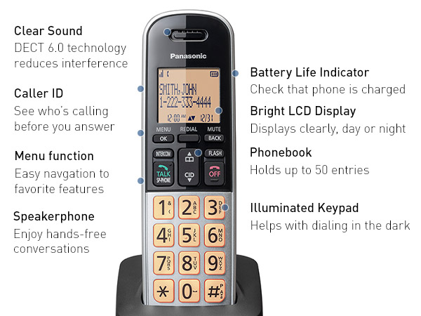 KX-TGB812S Bright LCD, Caller ID, Battery Indicator, Phonebook, DECT 6.0 Clear Sound, Menu function