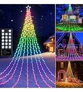 Joomer Christmas Tree Star Lights, 16.4FT Height 348 LED RGB Color Change Waterfall Lights with R...