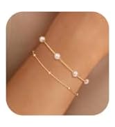 NECOCY 14K Gold Plated Pearl Bracelets for Women, Dainty Bracelets Stack Trendy Pearls Beaded Lin...