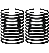 20 Pack Women Black Plain Blank Satin Cloth Fabric Covered Slim Thin Hard Black plastic Headband ...