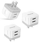 2Pack USB Wall Charger Plug, AILKIN 2.4A Dual Port USB Adapter Power Cube Fast Charging Station B...