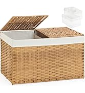 SETVSON Storage Basket with Lid Wicker Baskets for Storage with 2 Separate Lid 42.3 Gallon (160 L...