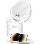 MOMOKUBA Makeup Mirror with Lights, 30X Magnifying &amp; Height Adjustable, Lighted Magnifying Mirror...