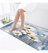 JAWO Blue Floral Bathroom Rugs, Rustic Farmhouse Bath Mats Farm Style Daisy Butterfly on Country ...